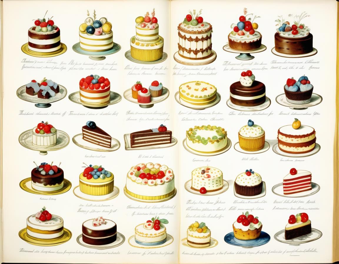 Vintage Cakes and Sweets Pencil Illustration