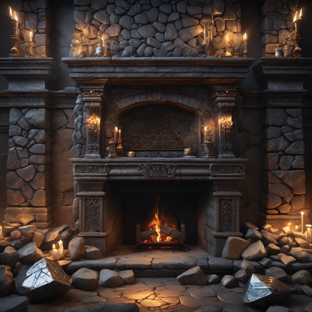 Shiny Diamond Stone in Fireplace: Fantasy Concept Art