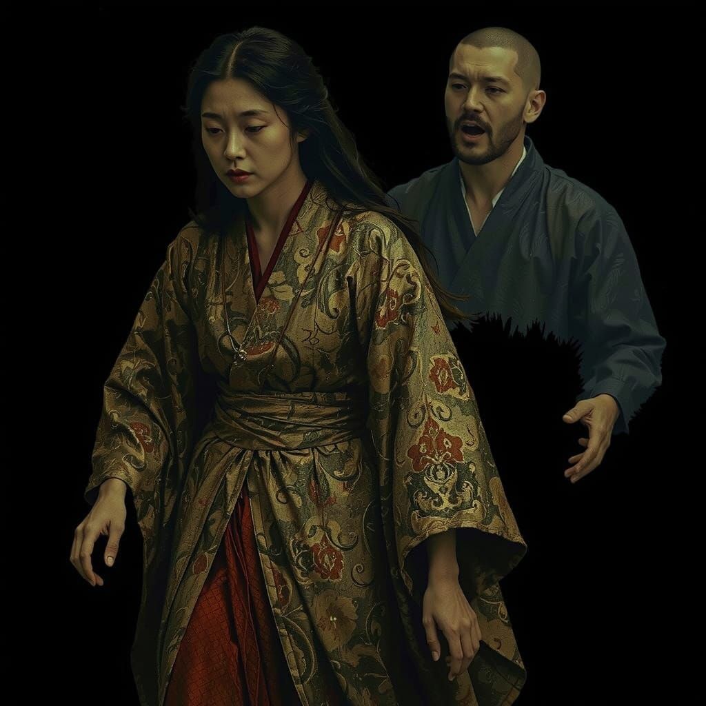 Ethereal Yokai Follows Noblewoman: Pre-Raphaelite Japan