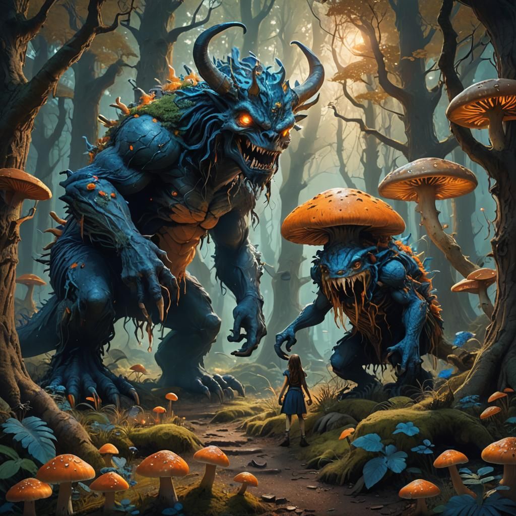 Monster and Friend in Mystical Forest
