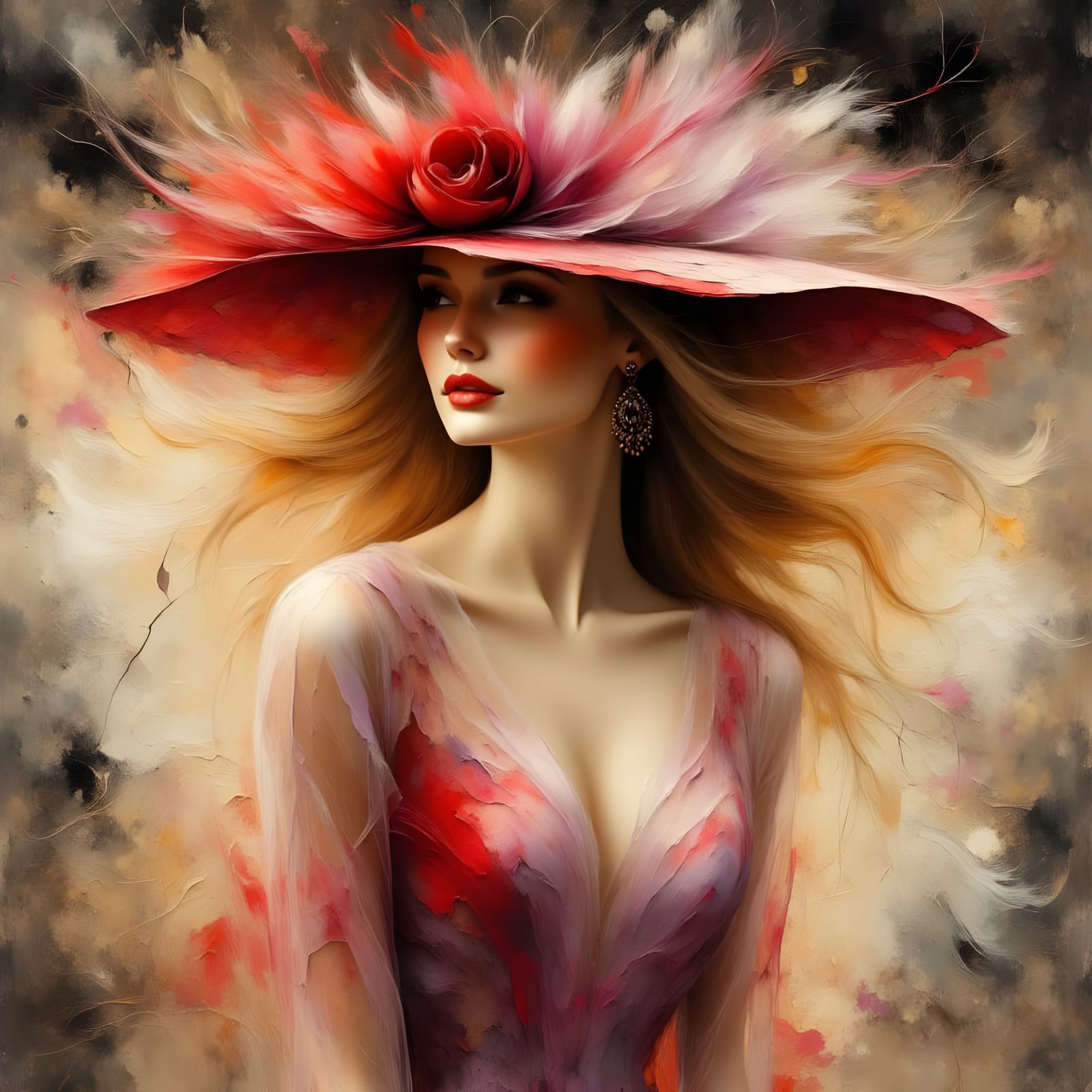 Elegant Lady in Textured Impasto Fashion Portrait