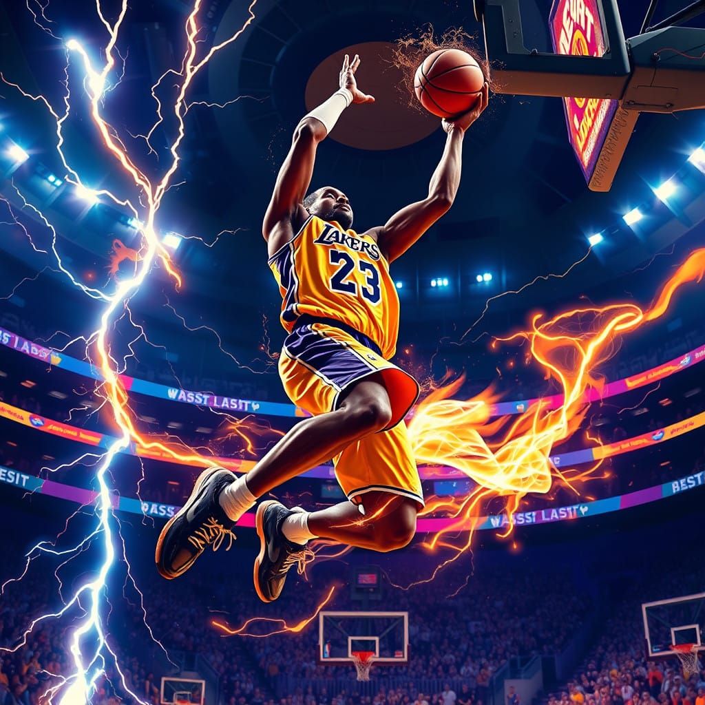Golden Lakers Basketball Player in Electrifying Shot
