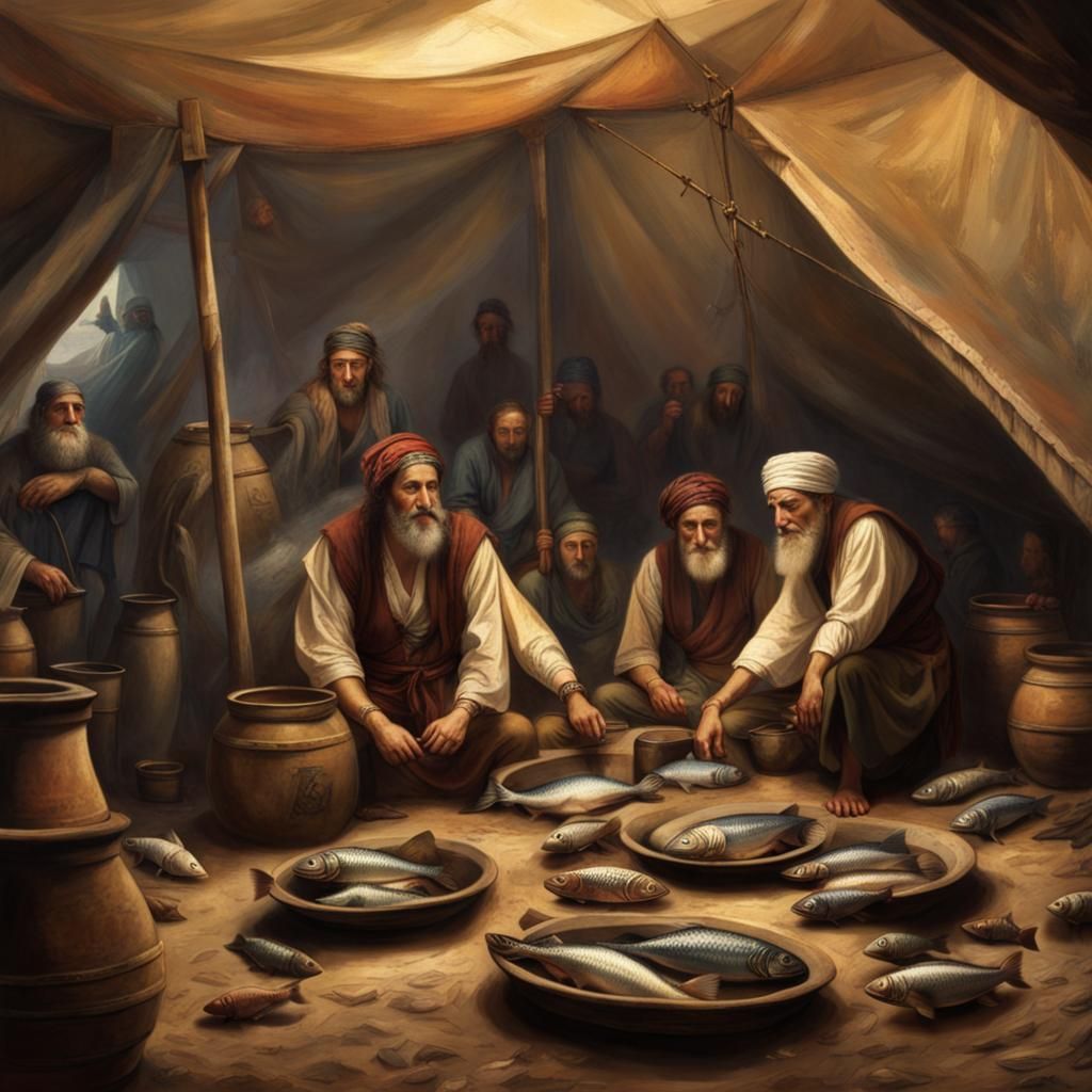 Jewish People with Fish, Matte Painting
