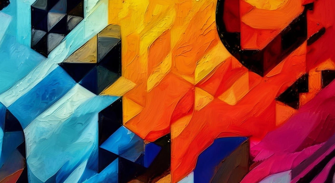 abstract geometric art retro style, impasto oil painting, ug...