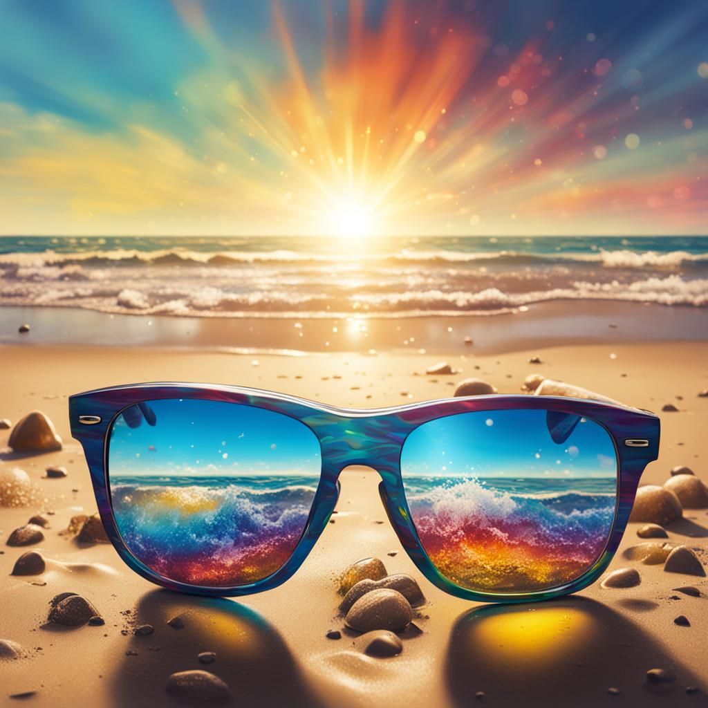 Hyperrealistic Baltic Beach in Sunglasses: Splash Art