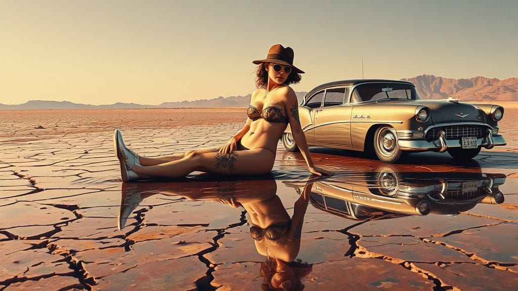 Tattooed Pinup Rises From Desert Lakebed Sculpture