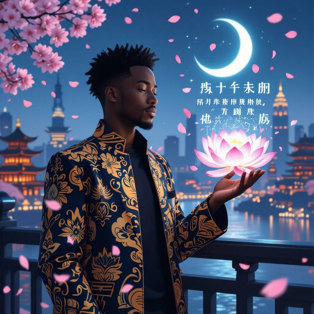 Nigerian Man with AI Spirit in Tech-Mysticism Style