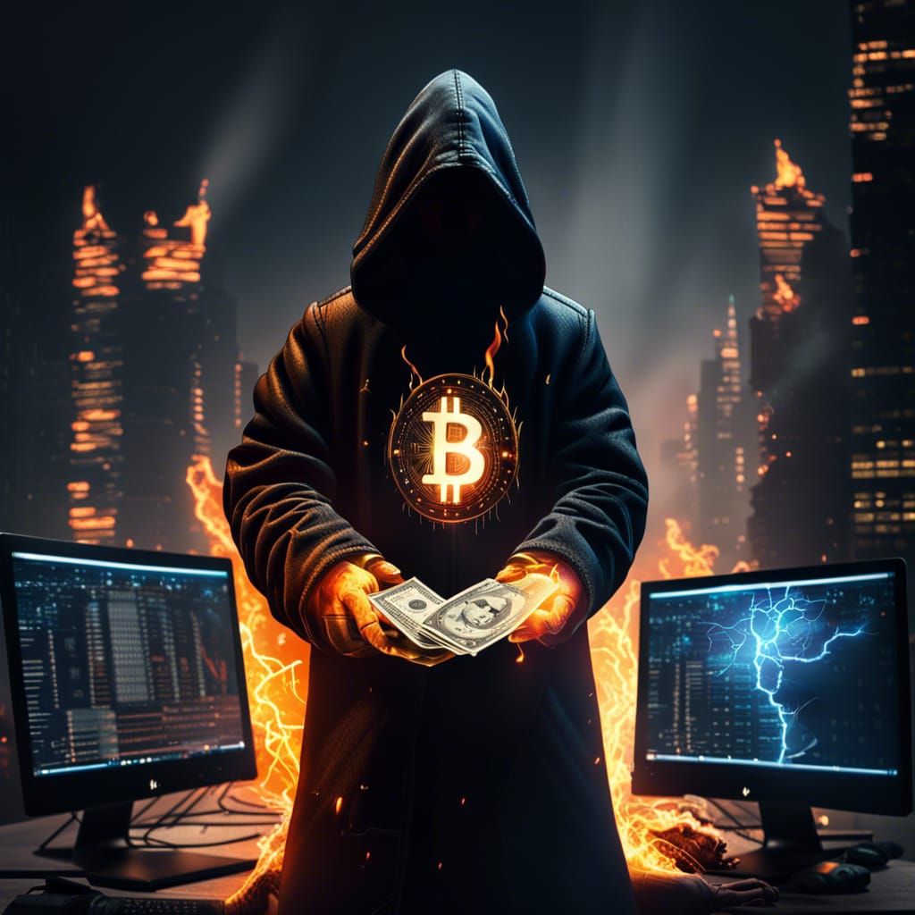 Realistic Dark city, hacker, half man half robot, around com...