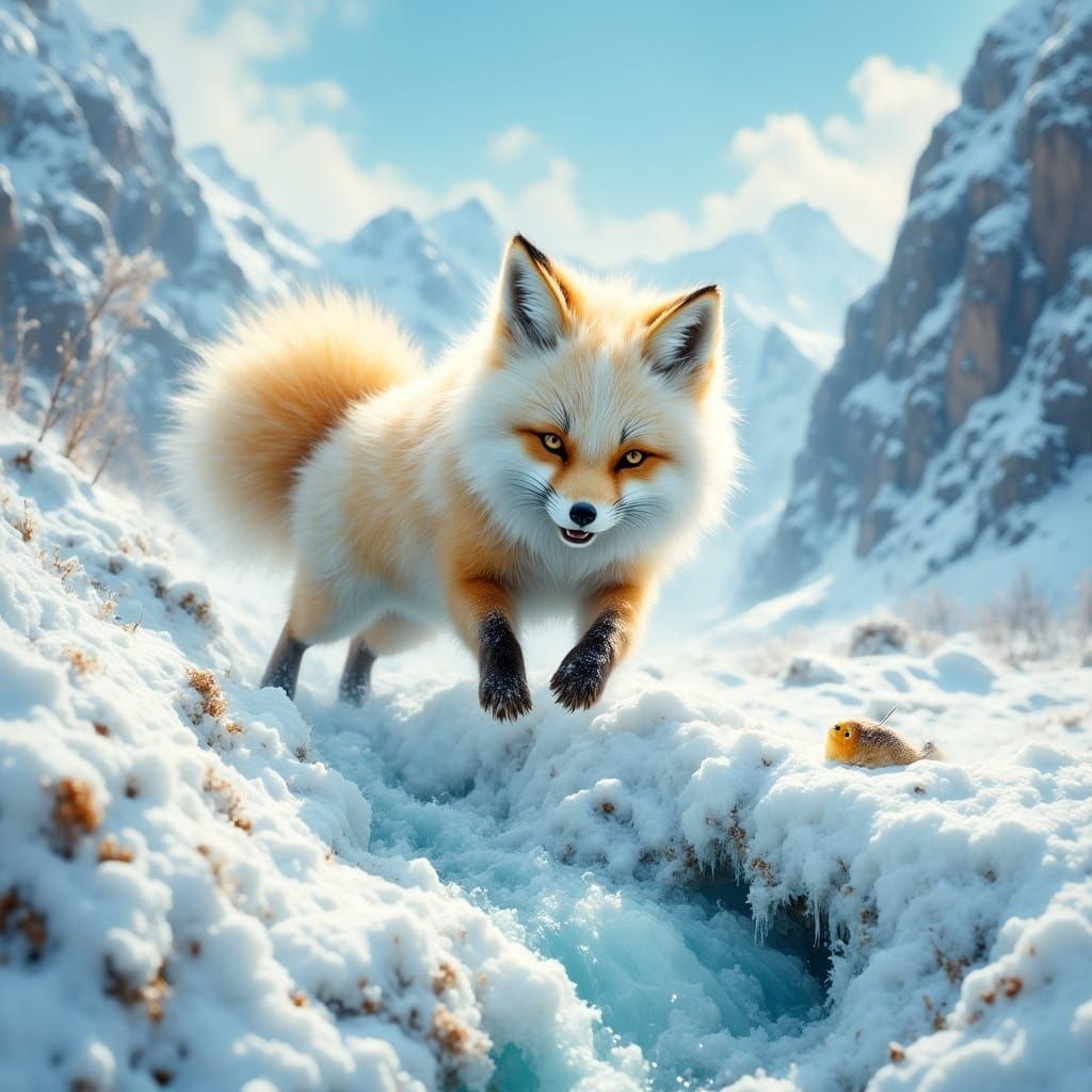 Arctic Fox Leaps into Snowy Wonderland in Vibrant, Hyper-Rea...