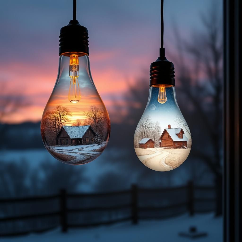 Autumn and Winter Homesteads in Light Bulbs