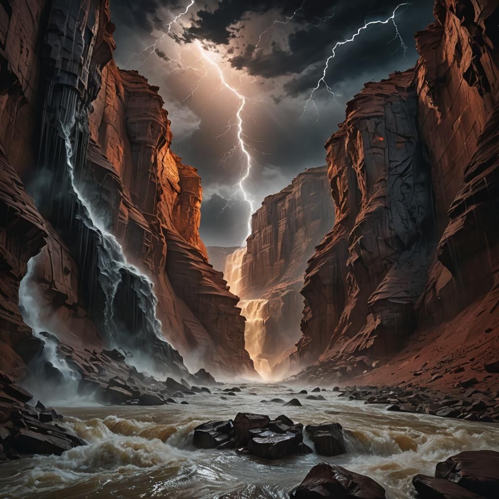 Surreal Canyon Under Moonlight in Giger Style