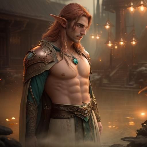 High Elf in Mystical Bathhouse: Cinematic Digital Art