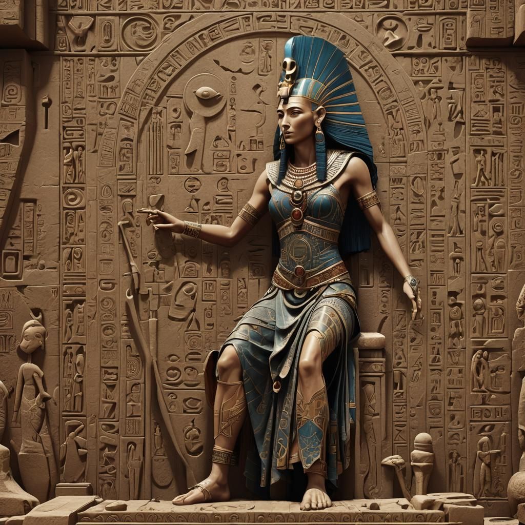 Akhenaten Instructs Scribe Amidst Hieroglyphs