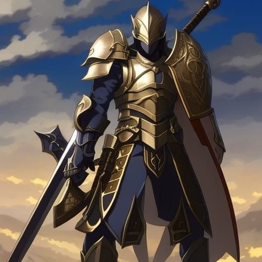Anime Paladin Character in Chainmail Helmet