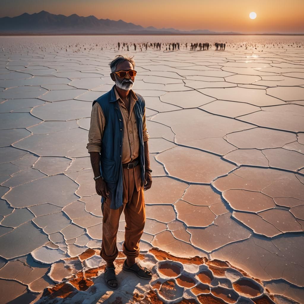 Indian Salt Farmer in Golden Sunset Light