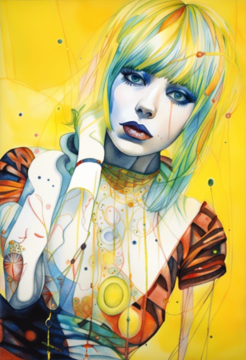 Psychedelic Woman in Dadaist Neo-Primitivism Style