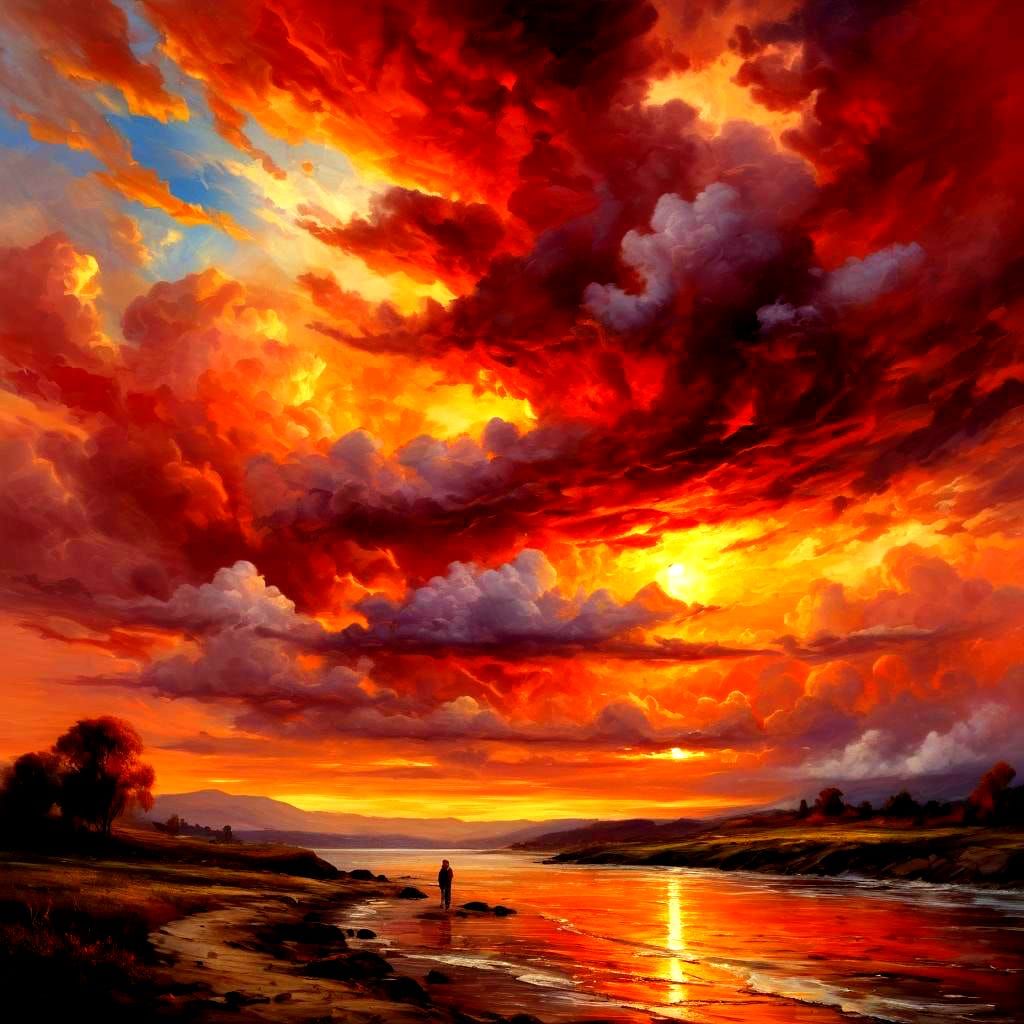 Dramatic Sunset with Woman in Clouds