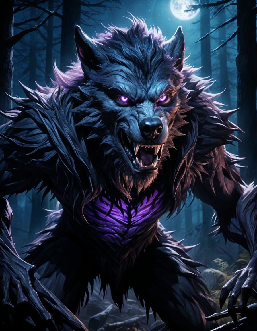 Werewolf with Glowing Eyes, 3D Rendered Game Character