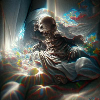Astral Cosmic Illustration of Death in Holographic Style