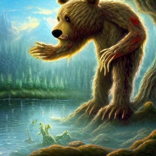 Cartoon Zombie Bear in Ethereal Fantasy Style