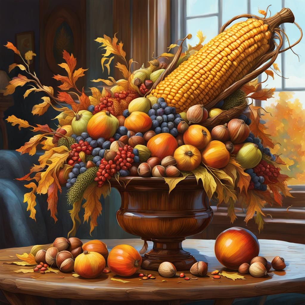 Cornucopia of Autumnal Delights: Vibrant Digital Art