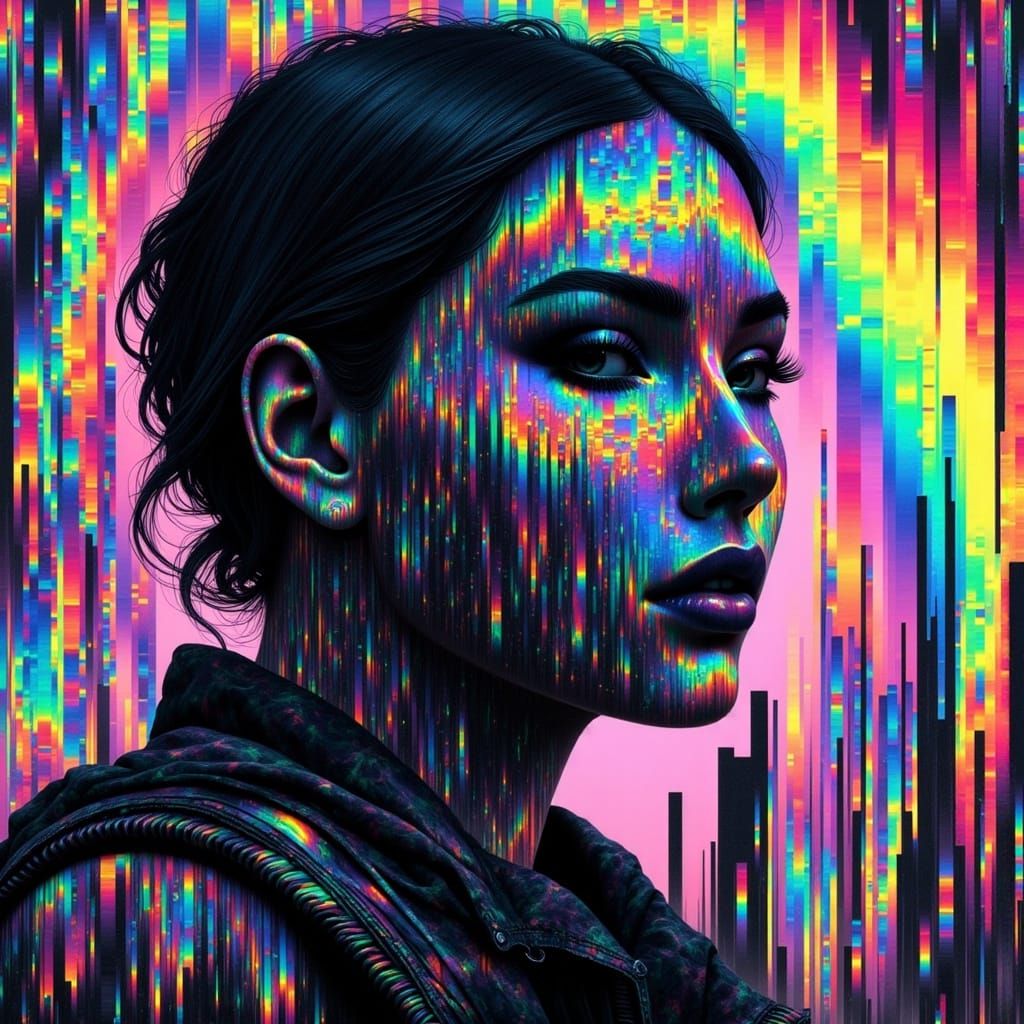 Sci-Fi Woman Soldier Portrait with Glitch Art