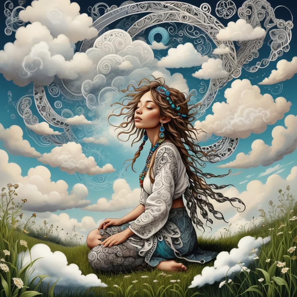 Zentangle Clouds Transform into Dancing Shamans