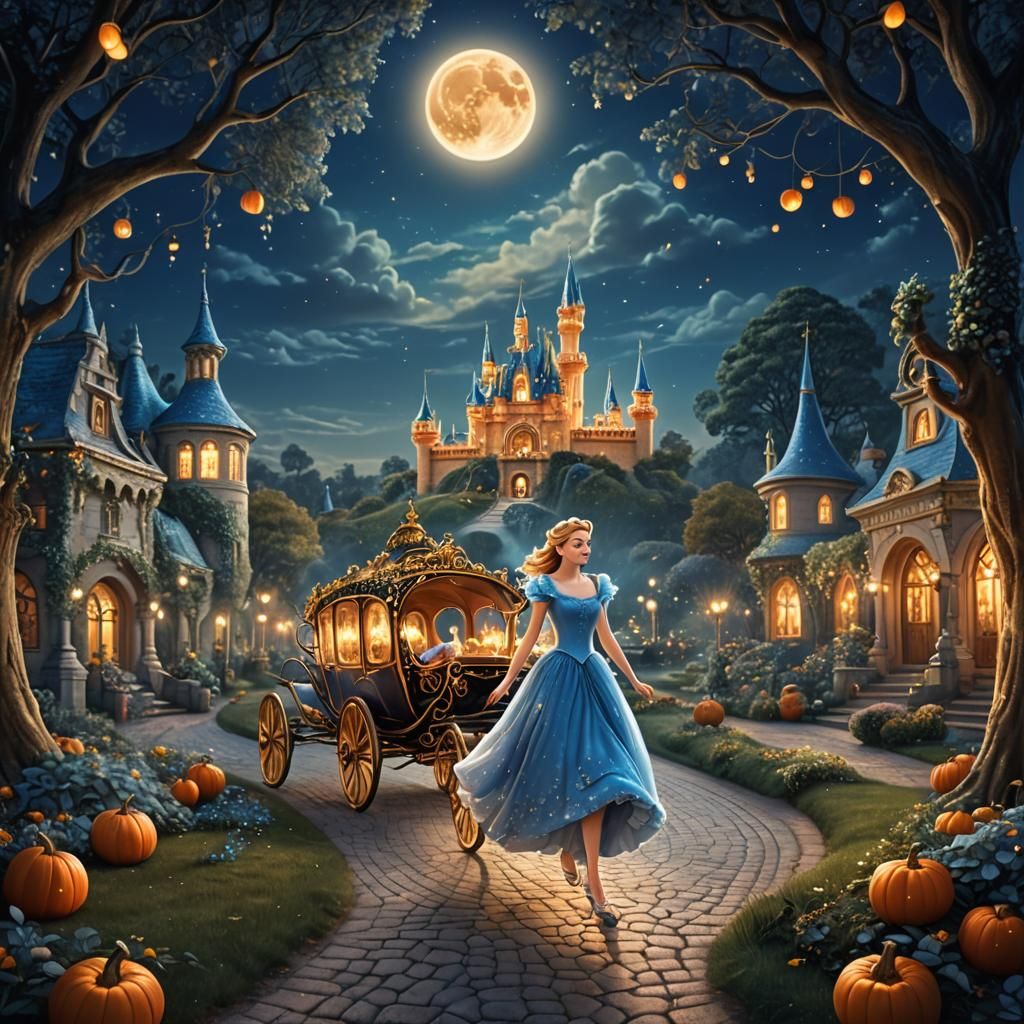 Cinderella's Midnight Flight: A Whimsical Matte Painting