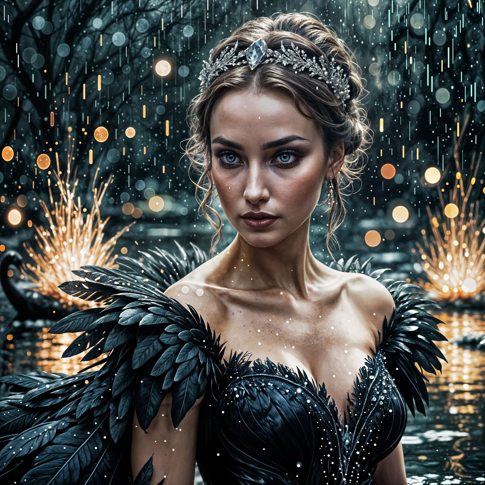 Enchanted Black Swan in a Vintage Storybook Style