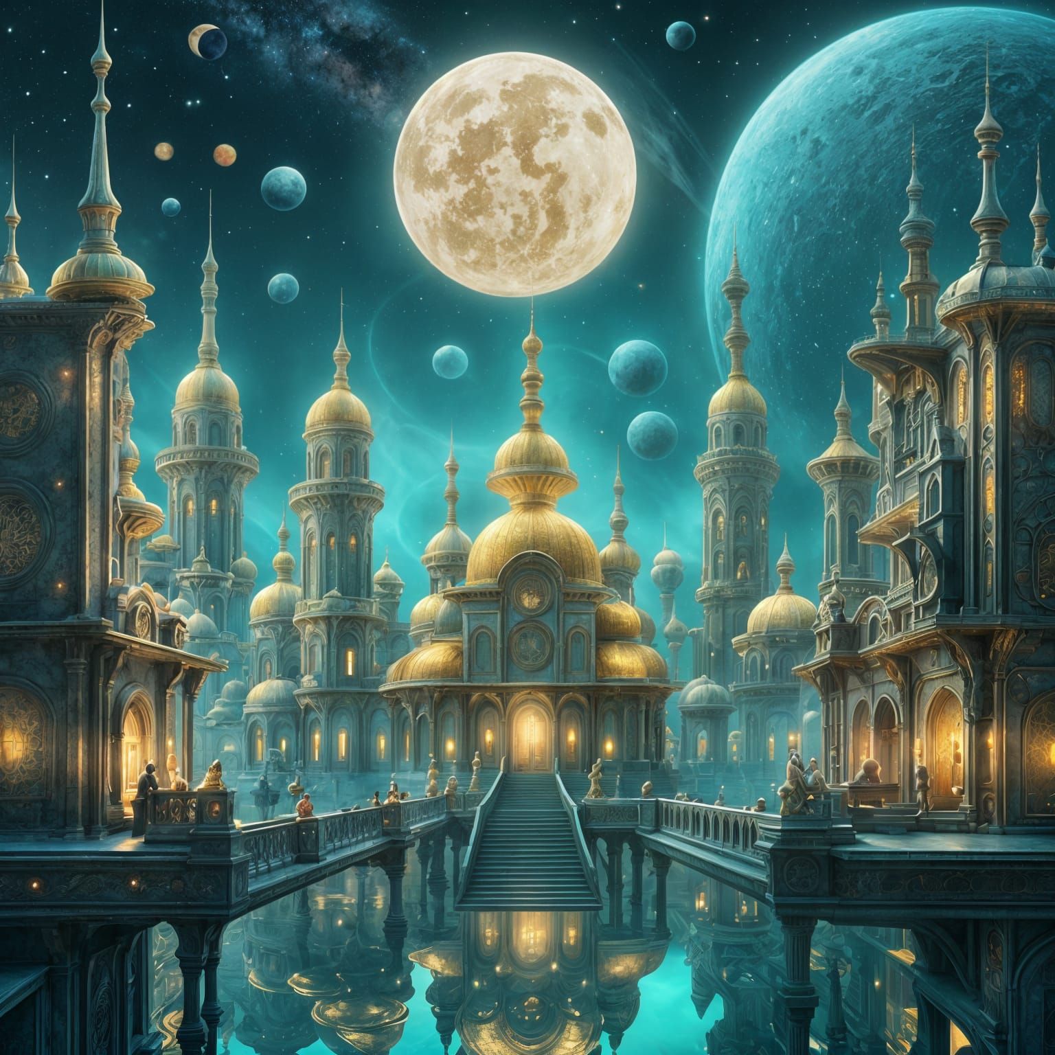 Misty Alien Town: Art Nouveau Rococo Dreamscape