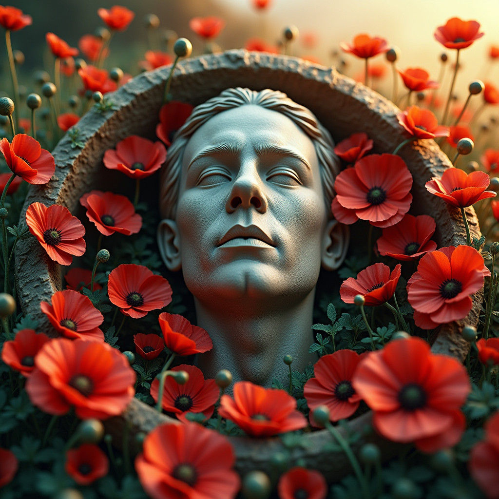 Paper Poppies Engulf Marble Soldier's Tomb