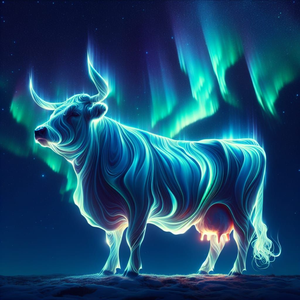 Northern Lights Manifest as a Surreal Cow