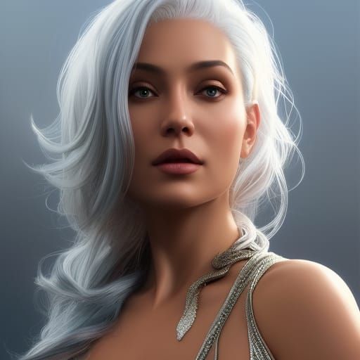 Hyperrealistic Portrait of Silver-Haired Woman