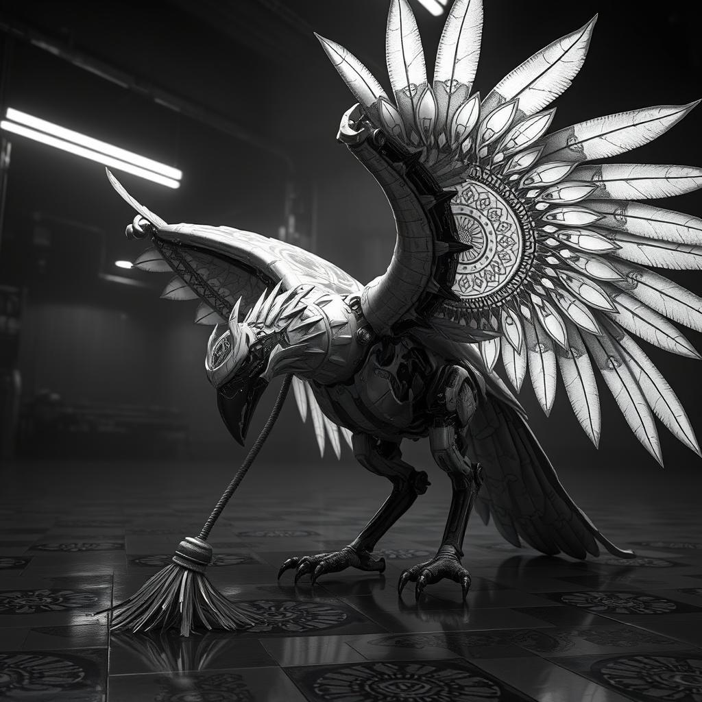 Mechanical Griffin Cleans Floor in Biopunk Neoclassical Styl...
