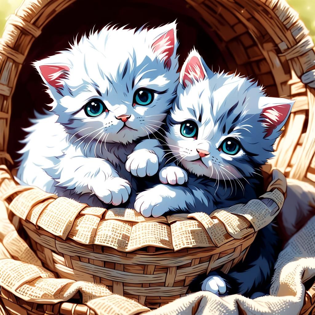 Adorable Newborn Kittens in Anime Style