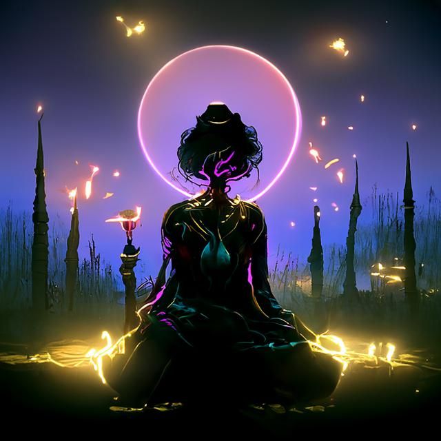 Sorceress Channeling Magic with Honeycomb Energy