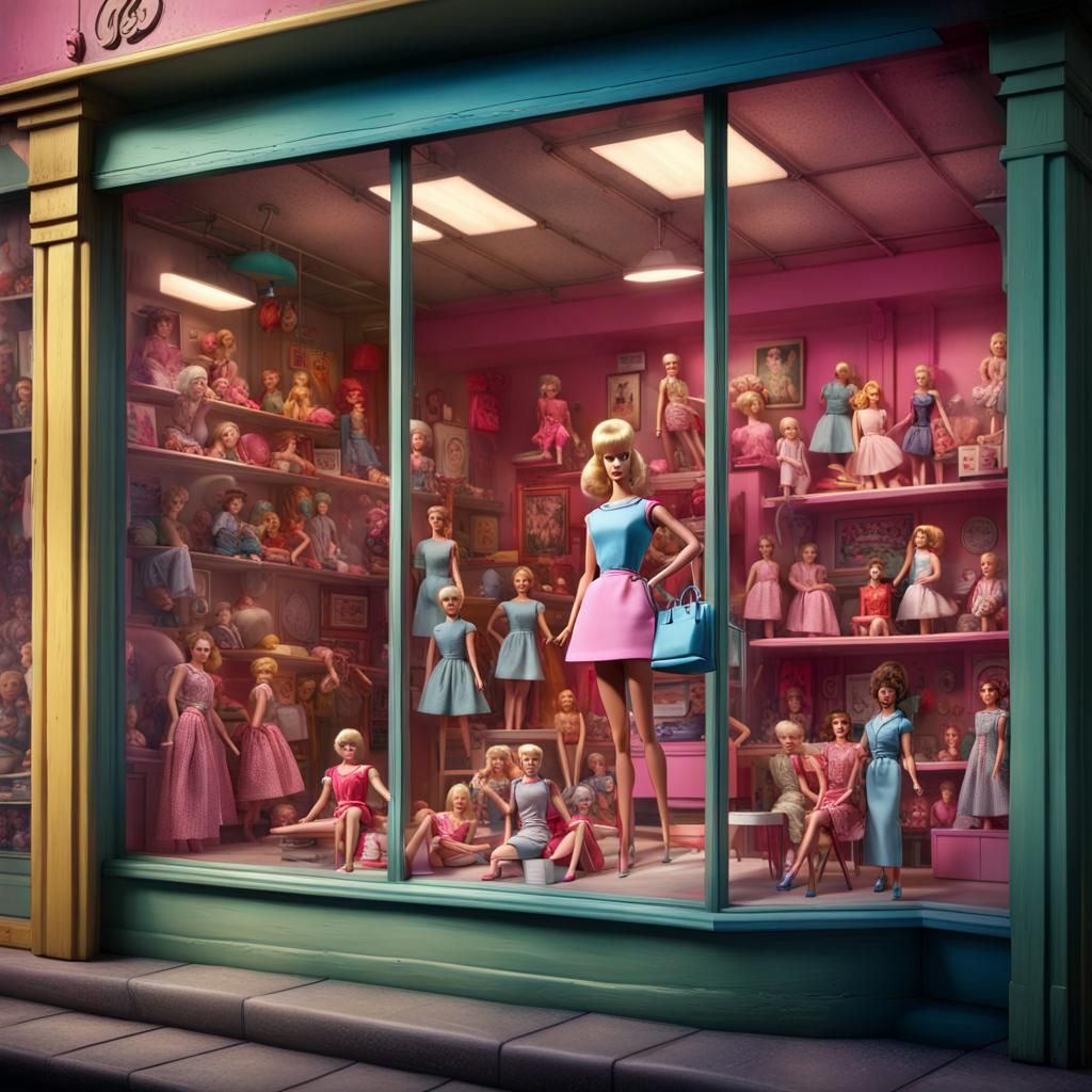 1960s Toyshop Window Display with Barbie and G.I. Joe