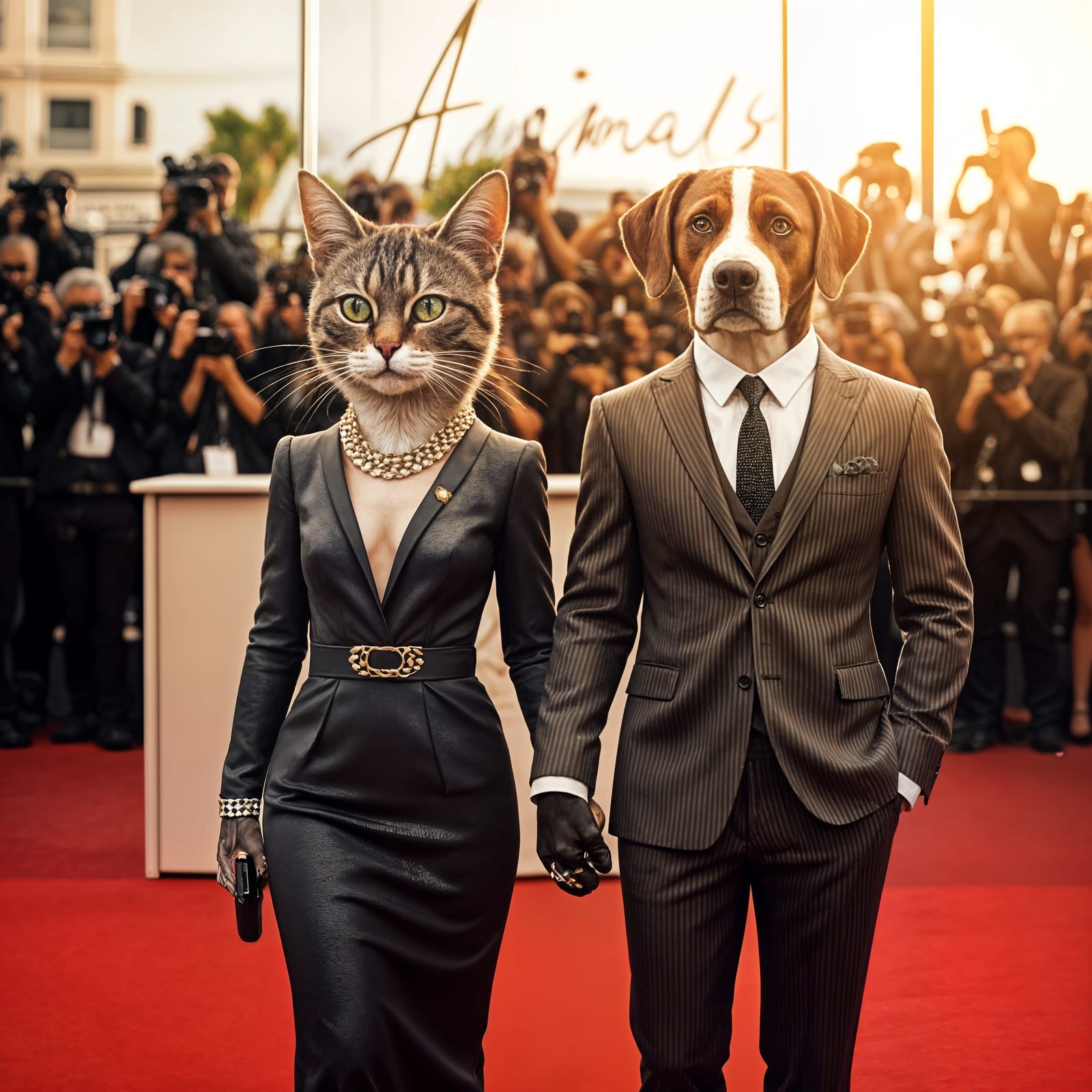 Glamorous Red Carpet Scene with Anthropomorphic Pets