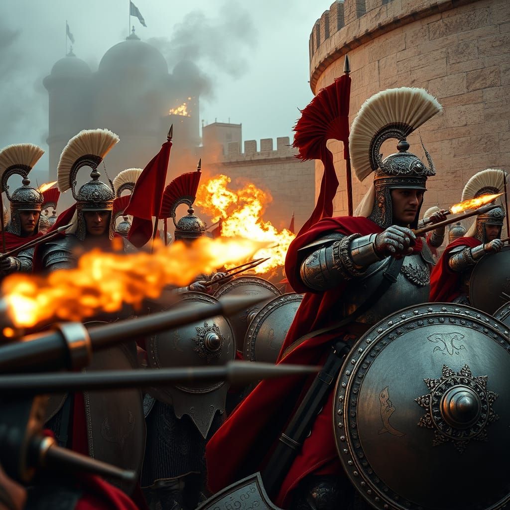 Janissaries Attack Constantinople Walls in Torchlight