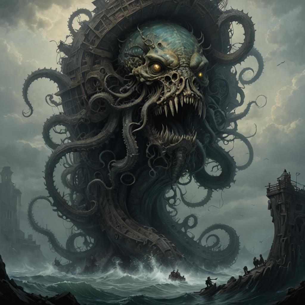 Horror Kraken Fossil Illustration