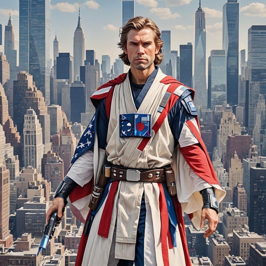 Patriotic Jedi Portrait with NYC Skyline