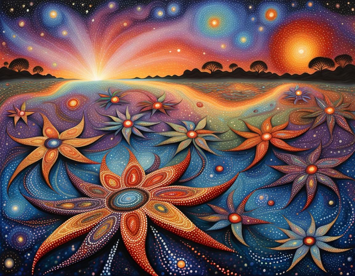 Cosmic Aboriginal Dot Painting of Star Songline