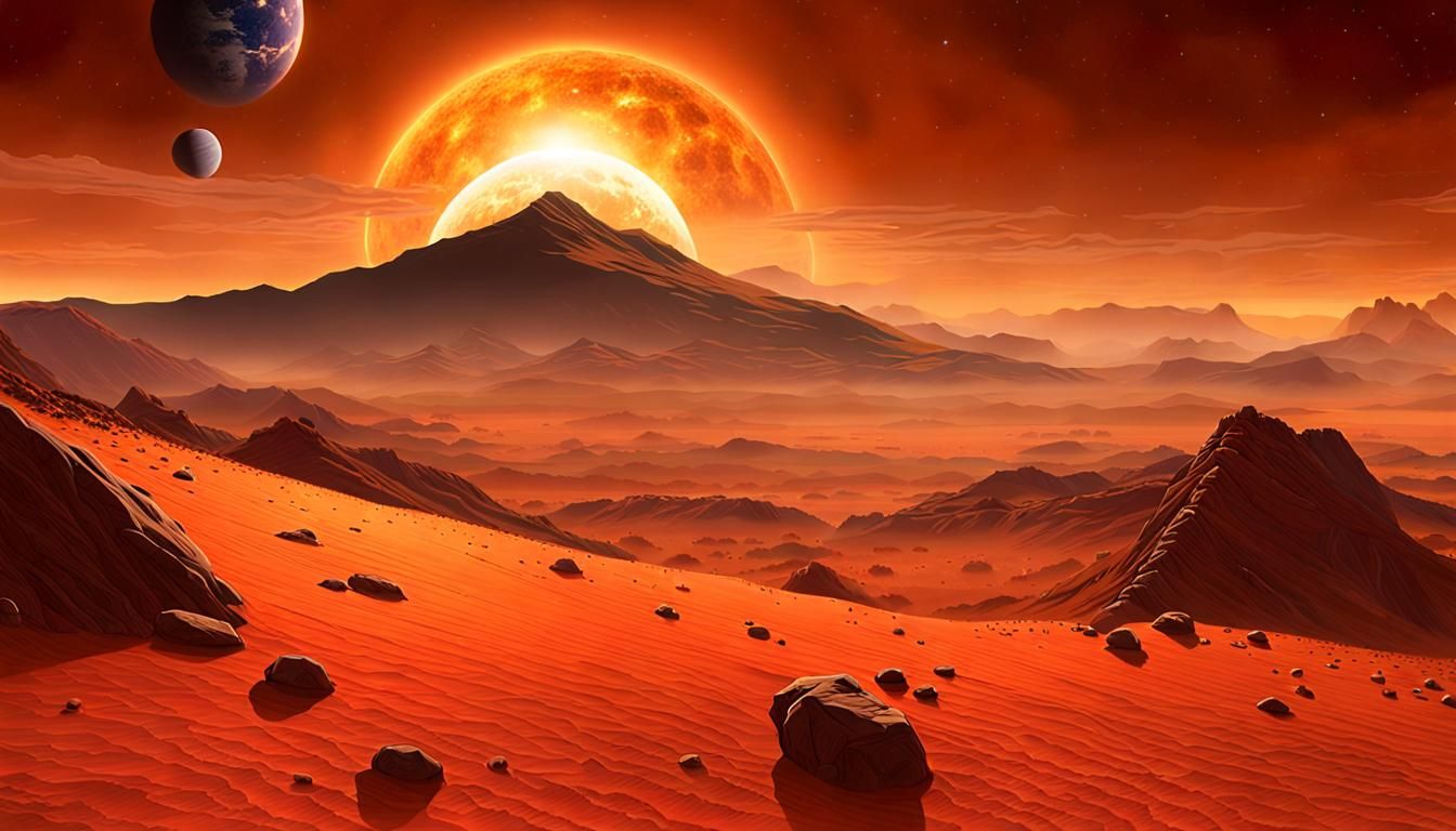 Proxima Centauri Planet Art: Desert and Red Dwarf Star