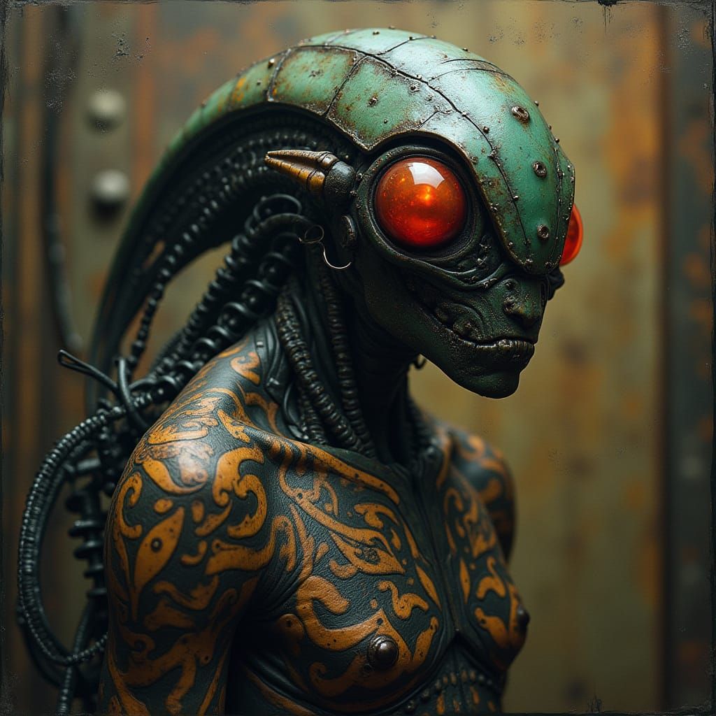 Cyberpunk Hybrid Alien in Industrial Grit