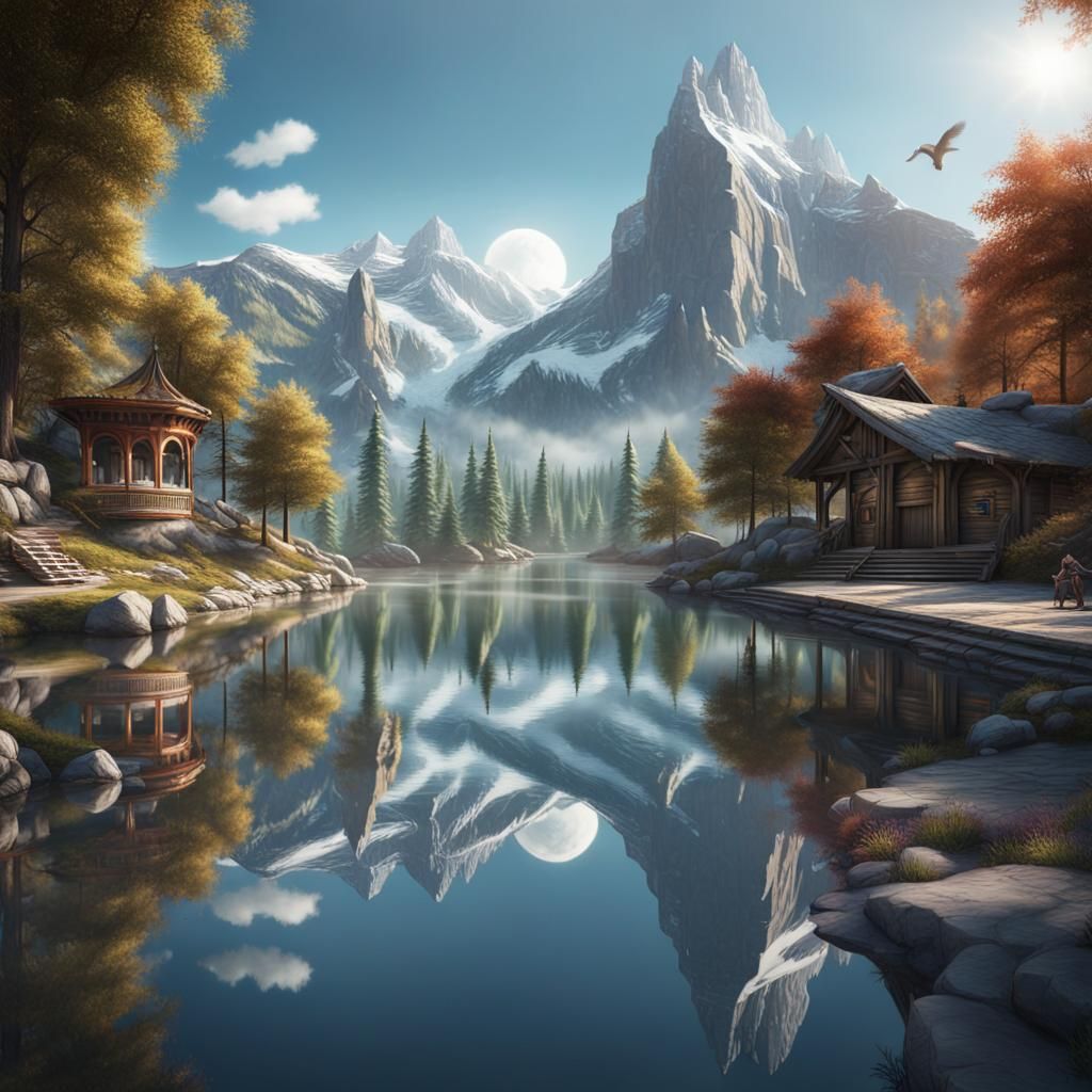 Anamorphic Chalk Art: Mountain Lake Paradise