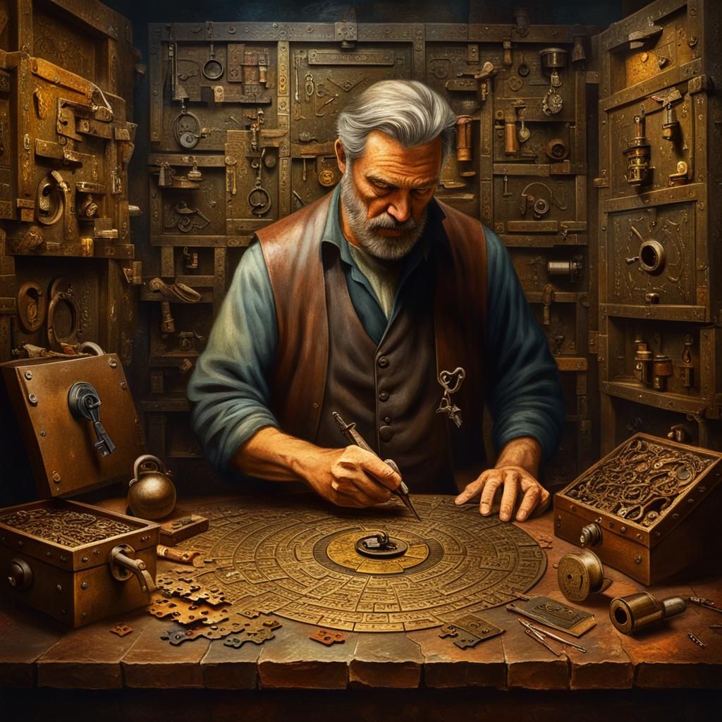 Locksmith Deciphers Puzzle Lock as Oil Painting