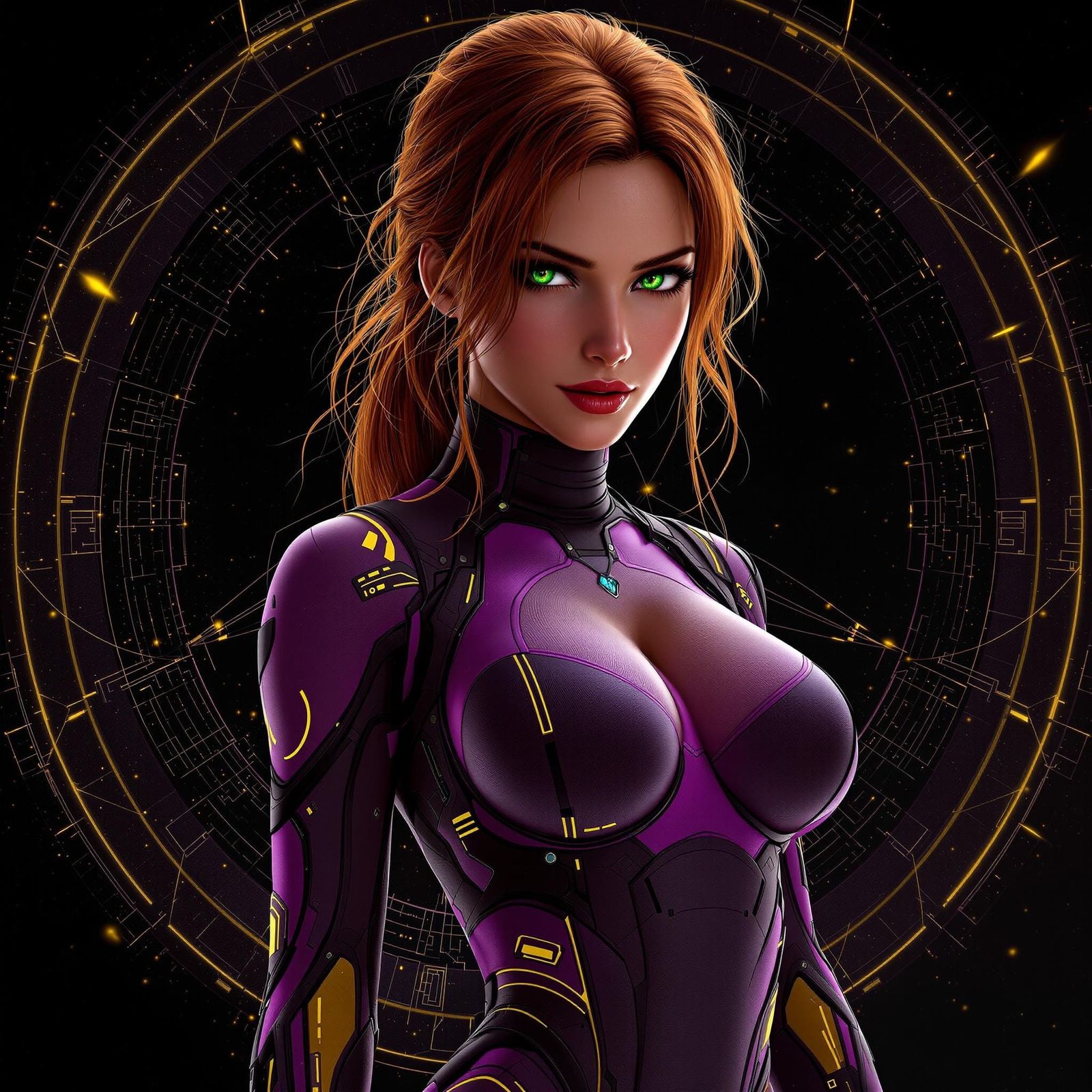 Confident yet Shy Lara Croft in High-Tech Spandex Bodysuit