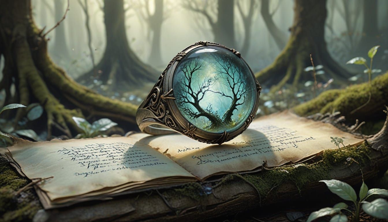 Glowing Elven Ring on Parchment in Fantasy Art