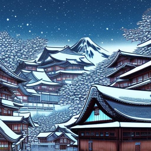 Winter in Japanese Village: Comic Book Art