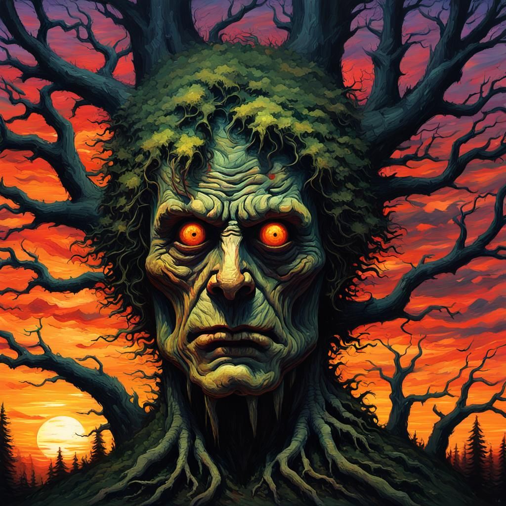 Grotesque Pixelated Face in an Epic Impressionist Style